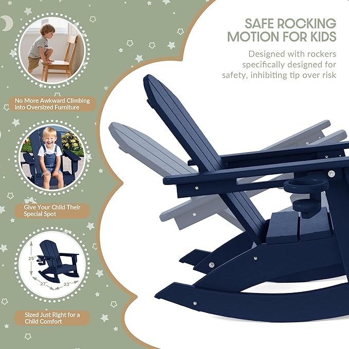 WestinTrends Malibu Outdoor HDPE Plastic Preschool Toddler Classic Adirondack Rocking Chairs (Set of 2), Navy Blue