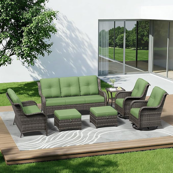 7 Piece Outdoor Wicker Patio Furniture Set, Outdoor Swivel Rocker Patio Chairs Set with Thickened Olefin Cushions - Photo 1