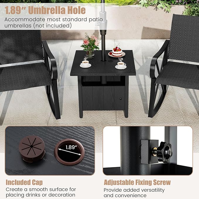 Tangkula Outdoor Table with Hole, Patio Umbrella Table with 2 Sand Bags, 1.89" Umbrella Hole, Metal Frame, Outdoor Side Table for Garden, Deck and Poolside (Set of 2)