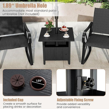 Tangkula Outdoor Table with Hole, Patio Umbrella Table with 2 Sand Bags, 1.89" Umbrella Hole, Metal Frame, Outdoor Side Table for Garden, Deck and Poolside