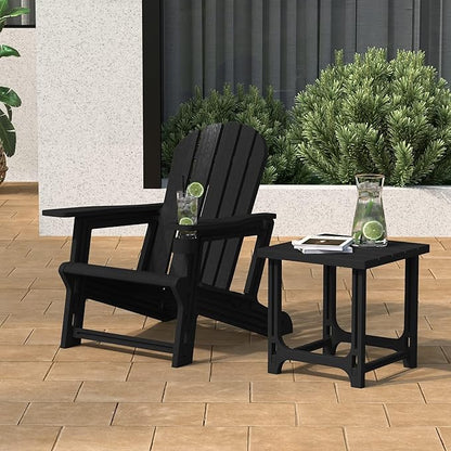 Costaelm Cayman 2-Piece HDPE Plastic Adirondack Patio Chair Set with 18" Side Table, Black