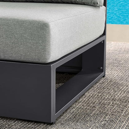 Modway Tahoe Aluminum Armless Patio Gray Modular Weather-Resistant Cushions-Perfect as Club Outdoor Lounge Chair