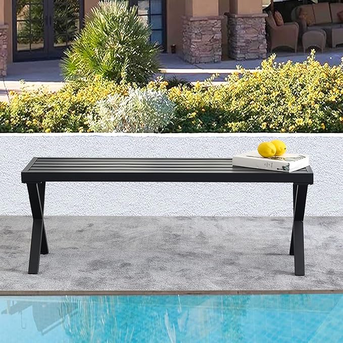 Black Outdoor Bench, 46" Outdoor Metal Backless Bench for Outdoor, Patio Garden Bench, All Wheather Outdoor Bench with cors for Garden, Backyard, Porch, Black