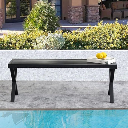 Black Outdoor Bench, 46" Outdoor Metal Backless Bench for Outdoor, Patio Garden Bench, All Wheather Outdoor Bench with cors for Garden, Backyard, Porch, Black