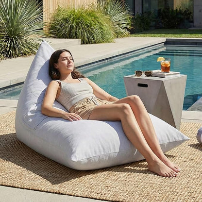 Merax Outdoor Bean Bag Lounge Chair with Side Pocket, 62" Adult Patio BeanBag Chair with Foam Filled for Pool Balcony, Water-Resistance Fabric Outdoor Bean Bag Lounge Couch, Grey