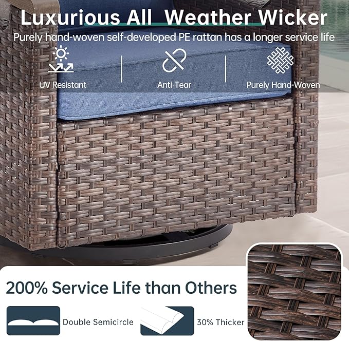 Luxury Outdoor Swivel Rocker Patio Chairs Set of 2 - Heavy Duty Metal Handrail All Weather Wicker Glider Chairs Set - Photo 6