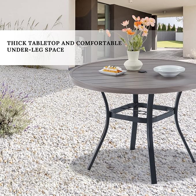 VICLLAX Round Patio Table with Adjustable Umbrella Hole, All Weather Outdoor Round Dining Table for Lawn Garden - Photo 6