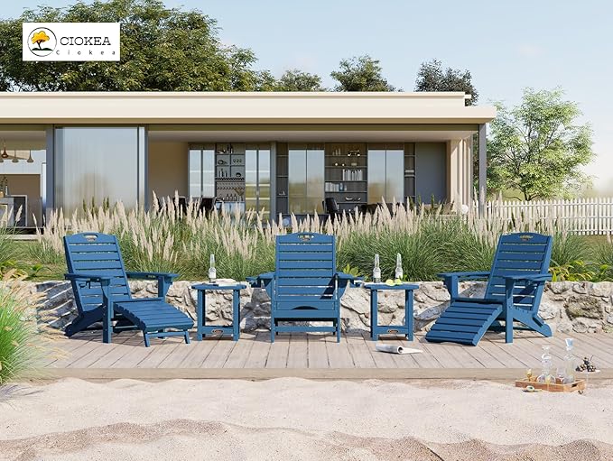 Ciokea Folding Adirondack Chair Set of 2 with Retractable Ottoman Fire Pit Patio Chair with Pull Out Foot Rest Weather - Photo 8