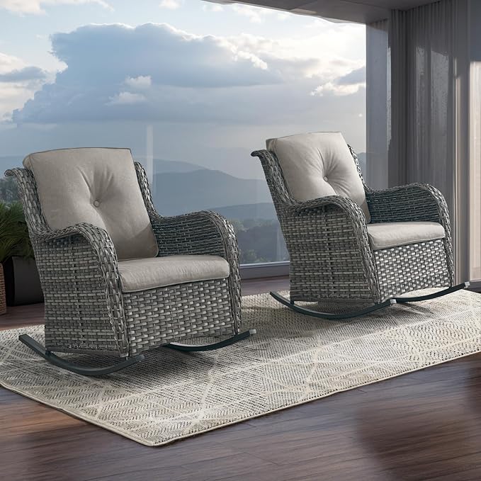 Rilyson Patio Chairs Outdoor Rocking Chair - 2 Piece Wicker Rattan Rocker Chairs Set with High Back and Deep Seating - Photo 5