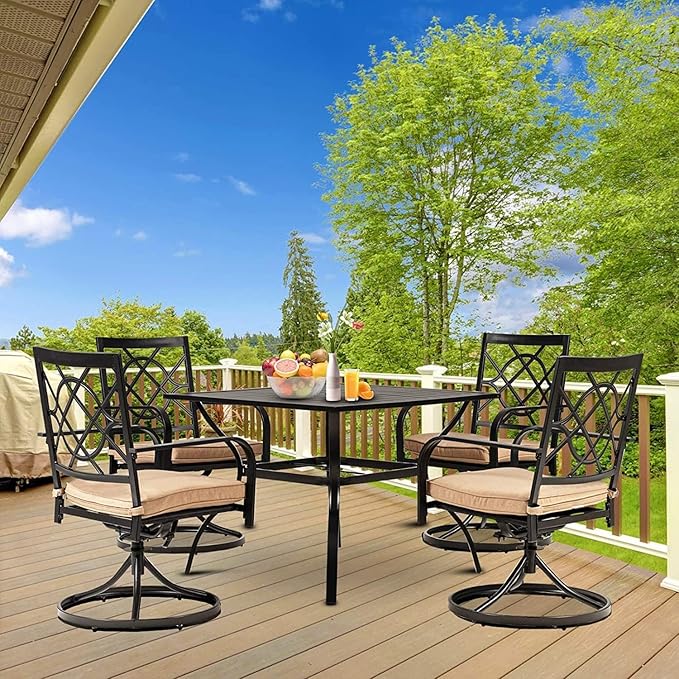 SUNCROWN Outdoor Dining Swivel Chairs Set of 4, Metal Frame Patio Chair Rocker with Brown Cushion for Garden, Bistro - Photo 7