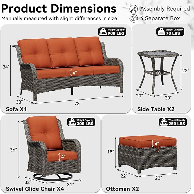 9 Piece Outdoor Wicker Patio Furniture Set, Outdoor Swivel Rocker Patio Chairs Set with Thickened Olefin Cushions - Photo 2