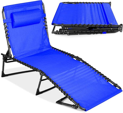 Best Choice Products Patio Chaise Lounge Chair, Portable Outdoor Folding Recliner for Lawn, w/ 8 Positions, Handles, 300lb Capacity - Resort Blue