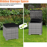 RELAX4LIFE Wicker Outdoor Storage Ottoman - 2-Piece Rattan Footstool w/Removable Cushion - Photo 4