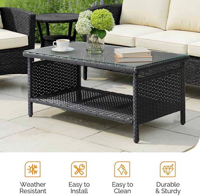 VINGLI Outdoor Wicker CoffeeTable Patio Coffee Tables for Outside - Photo 8