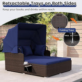 ORALNER Outdoor Daybed, 2-Person Wicker Patio Sofa with Retractable Canopy, Cushions & Pillows, 2 Side Trays - Photo 5