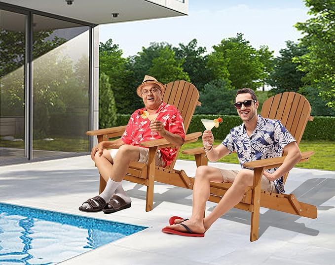 Foldable Adirondack Chairs, All-Weather Lawn & Patio Chairs with Wide Armrests, Solid Wood Outdoor Chairs - 350 Lbs - Photo 3