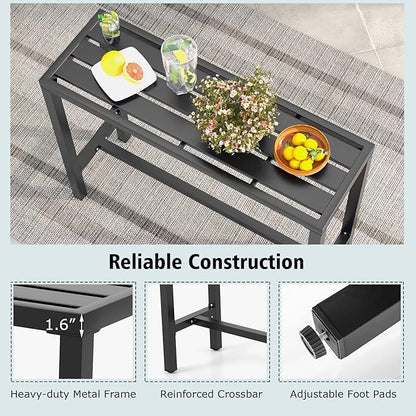 COSTWAY Outdoor Bar Table 48-inch Wide, Narrow Counter Height Dining Table with Waterproof Top and Heavy-Duty Metal Frame, Rectangular Pub Table for Hot Tub Garden Patio Backyard Poolside, Black