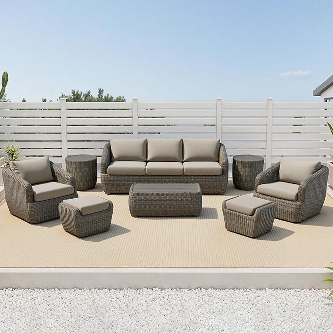 CHITA 8 Pieces Patio Wicker Furniture Set, Outdoor Rattan Bistro Set with Removable Thickened Cushions, Fully Assembled - Photo 8