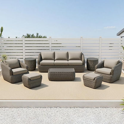 CHITA 8 Pieces Patio Wicker Furniture Set, Outdoor Rattan Bistro Set with Removable Thickened Cushions, Fully Assembled