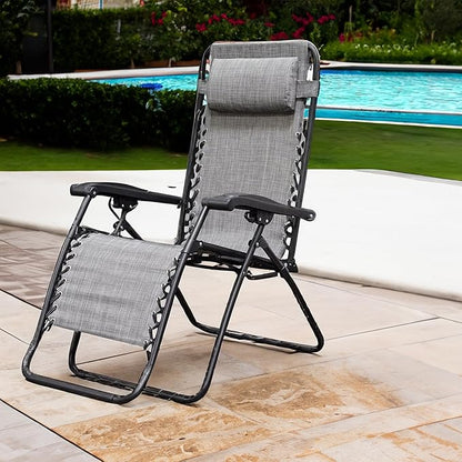 Caravan Sports Zero Gravity Outdoor Portable Folding Camping Lawn Deck Patio Pool Recliner Lounge Chair for Adults, Adjustable Headrest, Gray