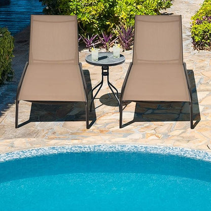 COSTWAY Chaise Lounge Chair Outdoor with Wheels, 6-Position Adjustable Tanning Chair with Stable Aluminum Frame, Portable Sun Bathing Lounge Chair for Backyard, Garden, Poolside, Coffee