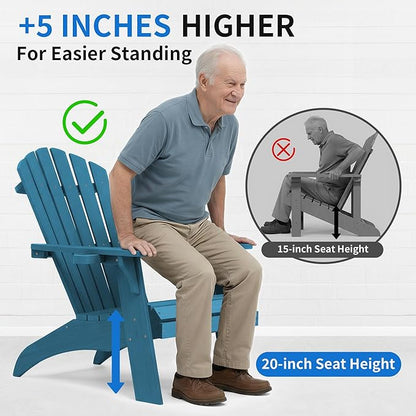 Psilvam Adirondack Chair, Oversized Poly Lumber Fire Pit Chair with Cup Holder, 350Lbs Support Patio Chairs for Garden, Weather Resistant Outdoors Seating, Relaxing Gift for Father & Mother (1,Blue)