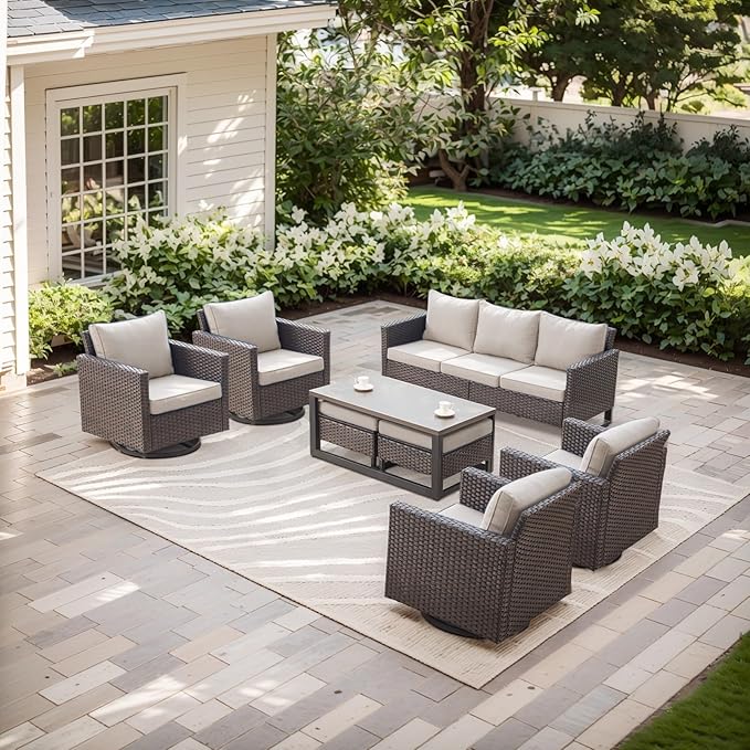 Rilyson Wicker Outdoor Patio Furniture Set - 8 Piece Patio Conversation Set with 4 Swivel Rocker Chairs - Photo 1