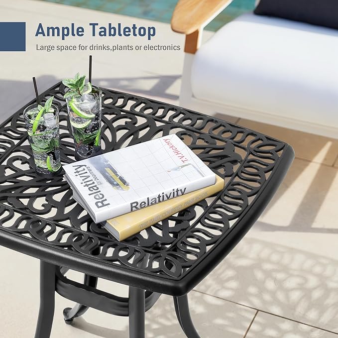 Outdoor Side Table Cast Aluminum Metal Table Weather Resistant Small Patio Table for Garden, Pool, Balcony Table - Photo 6