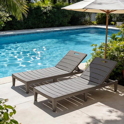 Greesum Outdoor Chaise Lounge Chair Set of 2, Waterproof 5-Position Adjustable PP Sun Loungers for Patio, Poolside, and Beach Sunbathing, Light Coffee
