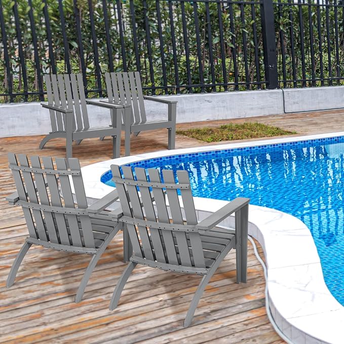 Giantex Adirondack Chair Set of 4 Acacia Wood Outdoor Chairs, 350 lbs Weight Capacity, Weather Resistant Campfire Chairs for Lawn Seating, Garden, Poolside, Balcony, Patio Lounger, Gray