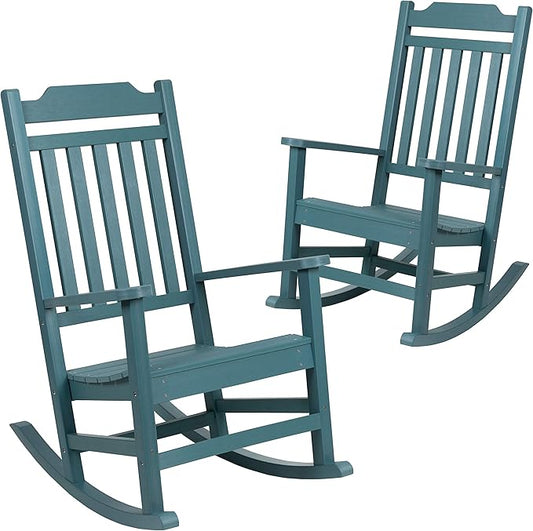 Flash Furniture Set of 2 Winston All-Weather Rocking Chair in Teal Faux Wood