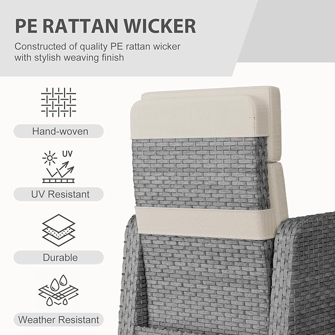 Restland Outdoor Recliner with Independent Adjustable Back & Footrest Wicker Patio Reclining Chair with Flip Table - Photo 6