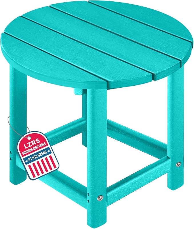 LZRS Round Adirondack Patio Side Table End Table, Outdoor Side Tables for Patio, Backyard, Pool, Indoor Companion - Photo 1