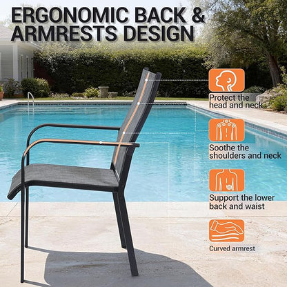 Patio Chairs Set of 4, Outdoor Dining Chairs Set of 4, High Back Wide Seat Patio Furniture Chairs with All Weather Breathable Textilene, for Lawn Garden Backyard,Grey(4 PCS)