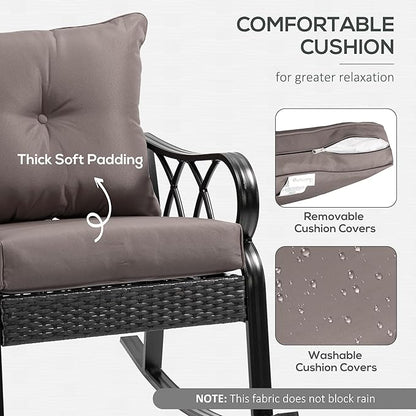 Outsunny Outdoor Wicker Rocking Chair with Padded Cushions, Aluminum Furniture Rattan Porch Rocker Chair w/Armrest for Garden, Patio, and Backyard, Gray