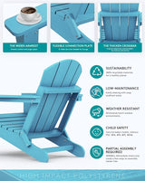 SERWALL Folding Adirondack Chair with Cup Holder Outdoor Adirondack Chairs Weather Resistant Patio Chair Fire Pit - Photo 5
