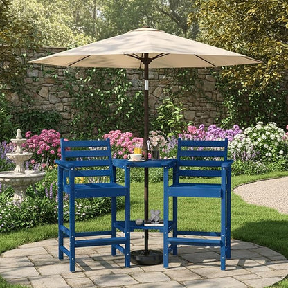 Tall Adirondack Chairs Set of 2, Bar Height HDPE Outdoor Chairs with Connecting Tray & Umbrella Hole, Balcony Patio Adirondack Chairs for Deck, Garden, Lawn(Navy Blue)