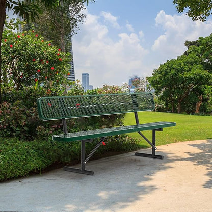 96" Metal Park Benches for Outside - Green Outdoor Benches Heavy Duty Garden Weatherproof Bench with Backrest, Buddy Bench for Schools,Commercial Benches for Shopping Mall, Store, Yard, Patio