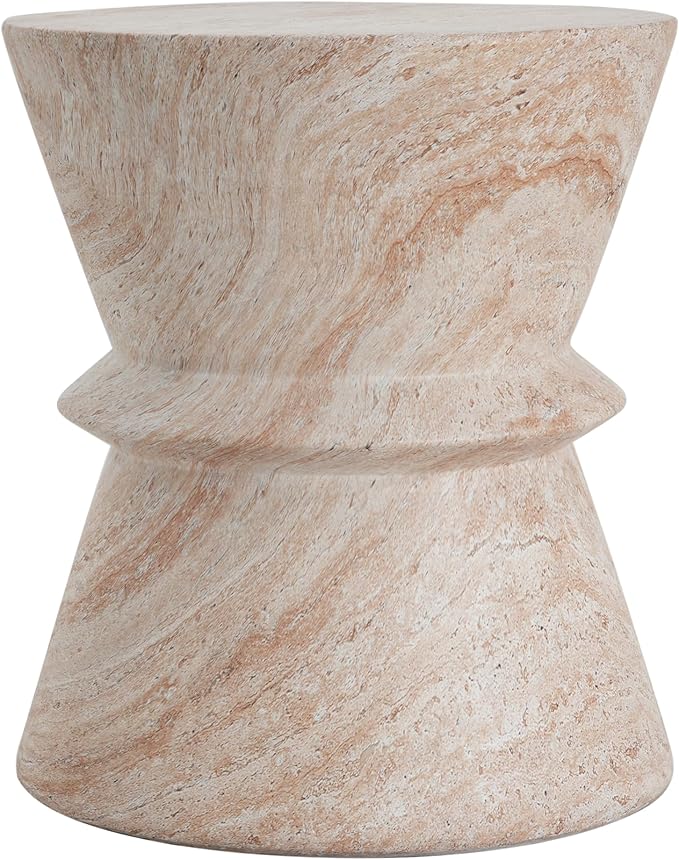 Outdoor Side Table Faux Marble End Table Faux Stone Side Tables Travertine Small Coffee Tables for Indoor Outdoor, Garden Stool Plant Stand for Porch, Backyard Patio, 15.5"-Drum