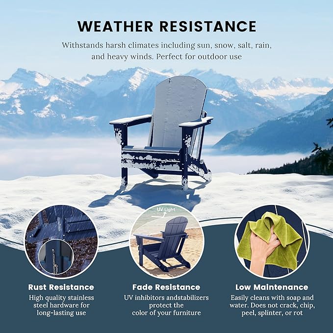 WO WESTIN OUTDOOR HDPE Laguna Outdoor Folding Poly Adirondack Chair (Set of 8),Navy Blue
