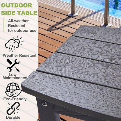 Y&M Outdoor Side Table, HIPS Adirondack Small Double Layer Table, Waterproof Square Balcony Modern End Tables for Patio, Pool, Beach, Porch, Deck, Indoor or Outdoor Use, Dark Gray