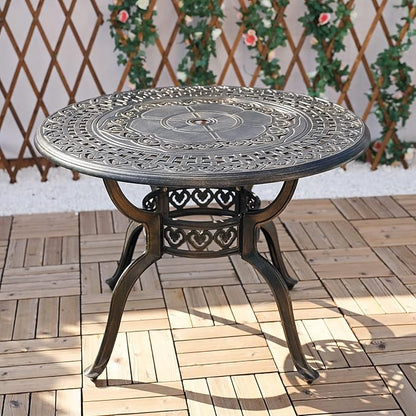 VIVIJASON 38.5" Patio Bistro Table Outdoor Dining Round Table Bronze Cast Aluminum Table with Umbrella Hole