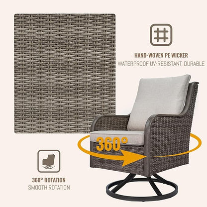 Loungewave Swivel PE Wicker Chair, Outdoor High Back Swivel Patio Chair, 360 Degree Outdoor Swivel Chair with Cushion, Patio Furniture for Porch Balcony Garden, Poolside (Brown/Beige)