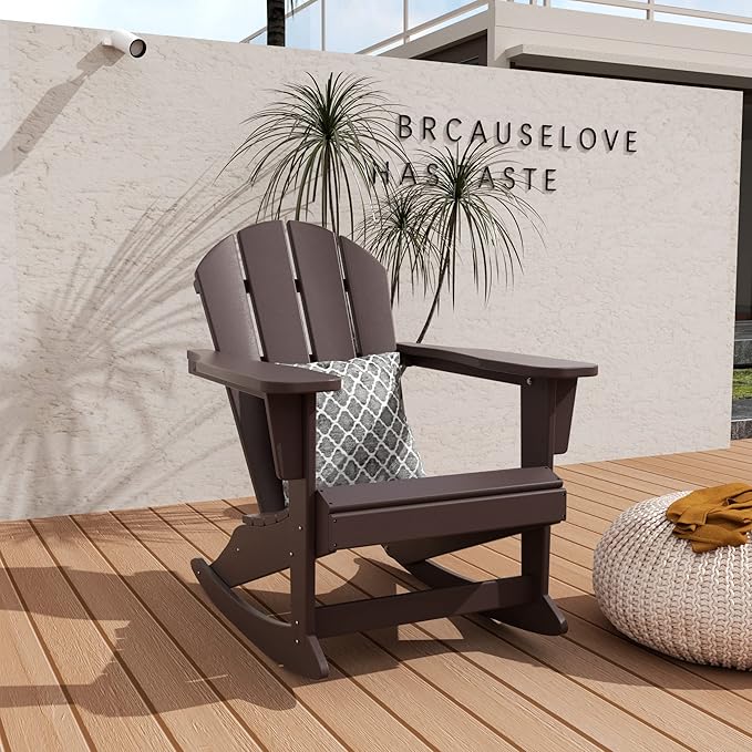 WO WESTIN OUTDOOR HDPE Laguna Outdoor Rocking Poly Adirondack Chair, Dark Brown
