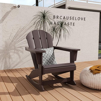 WO WESTIN OUTDOOR HDPE Laguna Outdoor Rocking Poly Adirondack Chair, Dark Brown