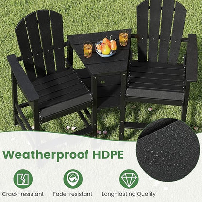 Giantex Outdoor Tall Adirondack Chairs Set of 2, HDPE Adirondack Bar Stools w/Double Connecting Tray, Umbrella Hole, High Backrest, All-Weather Balcony Chair, Patio Barstools for Garden Lawn (Black)