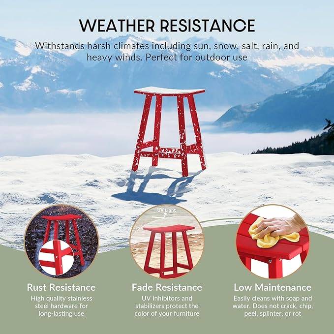 WestinTrends Malibu 2 Piece Set of 24 Height Outdoor/Patio Saddle bar stools, Red