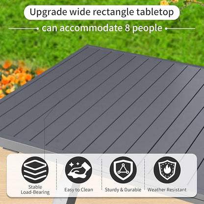 TWT Expandable Table Dining Set for 6 to 10, Aluminum Outdoor Dining Table, Rectangular Patio Metal Table with Umbrella Hole for Backyard Porch, Poolside ＆ Garden, Easy Assembly, Dark Grey