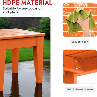 Costaelm Outdoor Patio Table and Chairs Set of 2, 2-Piece HDPE Garden Chair with Square Adirondack Side Table Set, Porch Chairs Coffee Table for Outside Porch Backyard, Orange