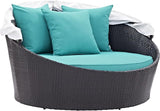 Modway Convene Wicker Rattan Outdoor Patio Retractable Canopy Round Poolside Sofa Daybed in Espresso Turquoise - Photo 5